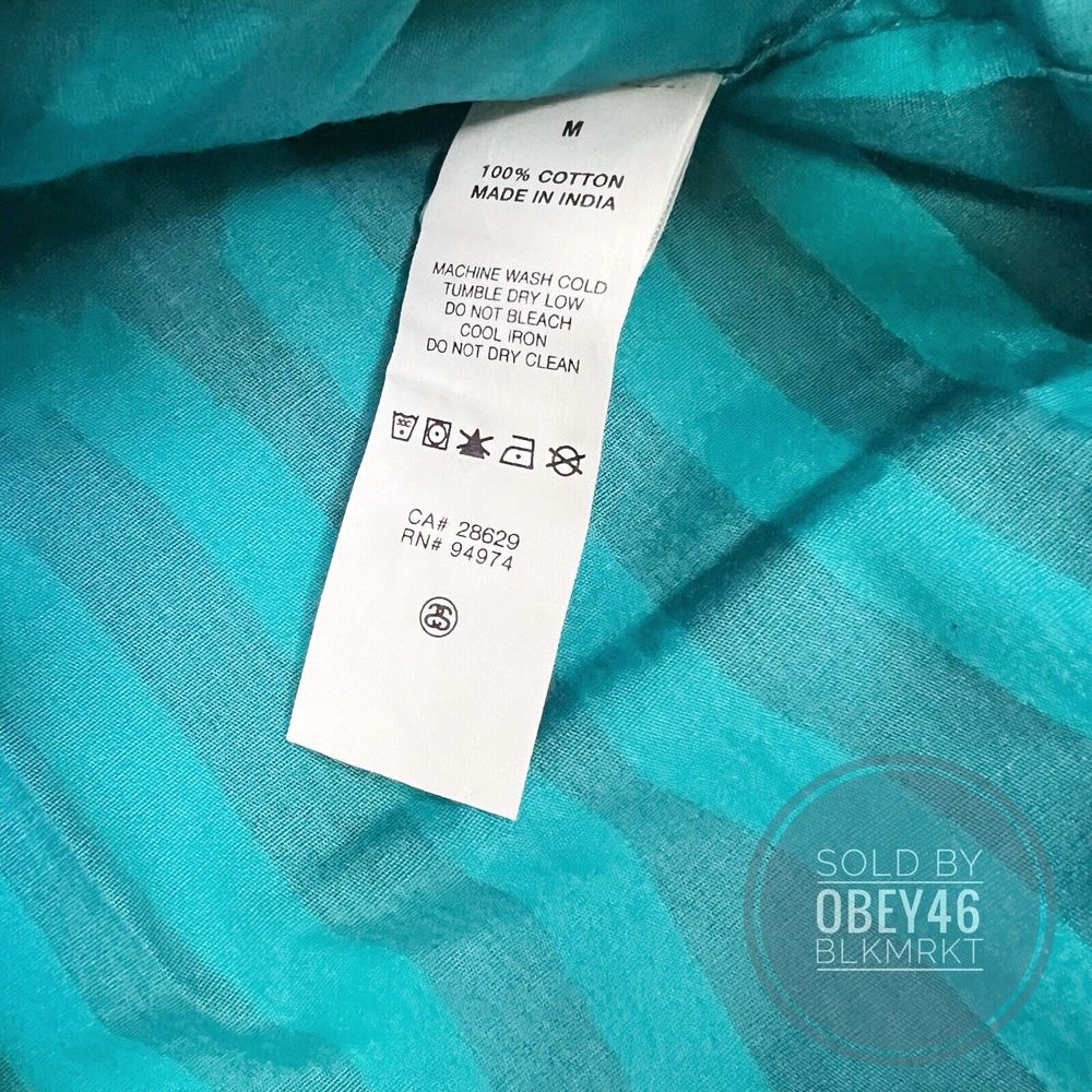 Stussy Off Stripe Button Up Long Sleeve Turquoise Black Shirt Men's Size M - Picture 3 of 4